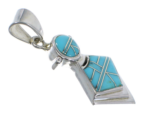 Authentic Sterling Silver Turquoise Inlay Slide Pendant AX51257